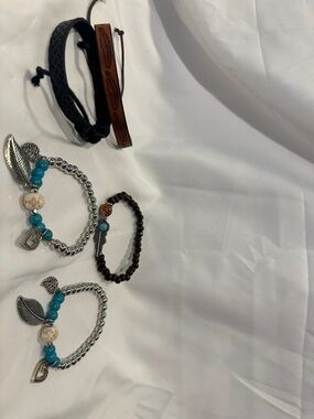 Turquoise and Silver Beaded Women's Bracelet Set